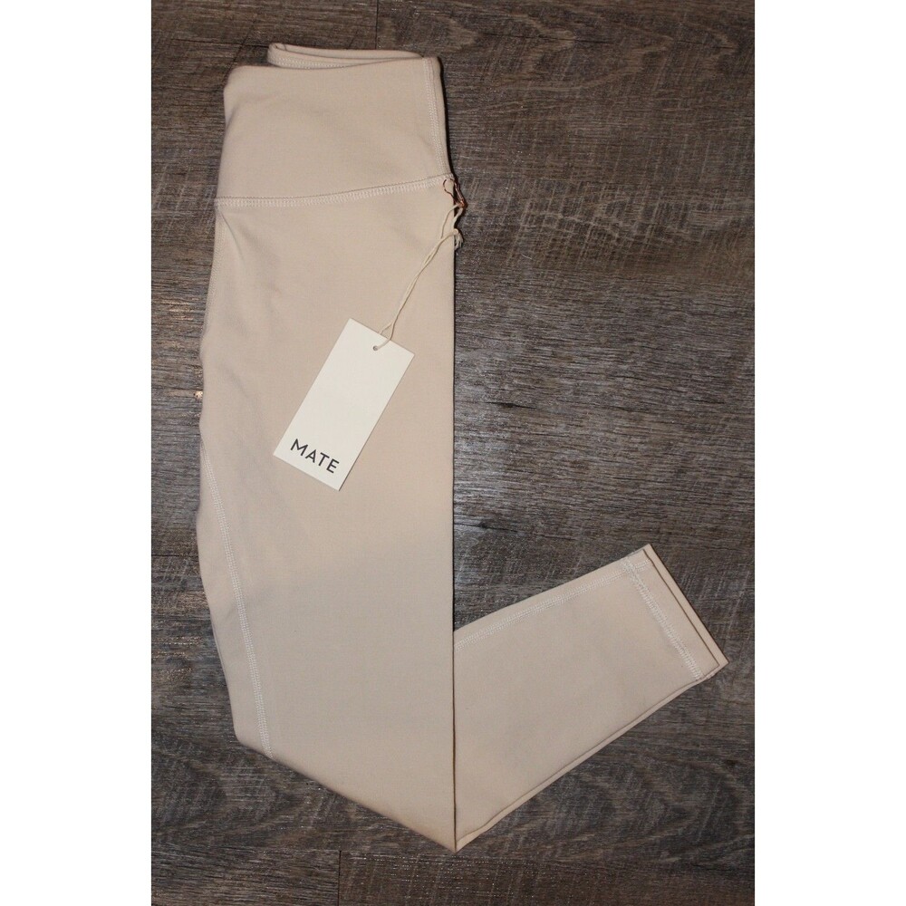 MATE THE LABEL ORGANIC COTTON MIDI LEGGINGS SZ XS BONE WHITE